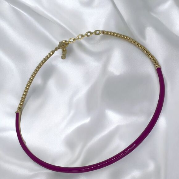 Gold Tone Collar Necklace Enamel Chain Choker Stylish Stunning Shiny Elegant NWT - Picture 3 of 16